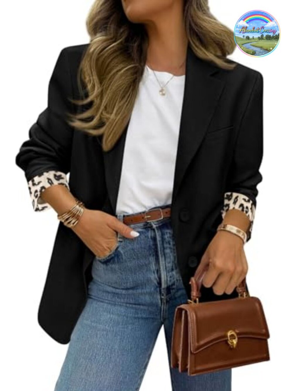 Women's Open Front Leopard Print Blazer Suit Jacket Workwear